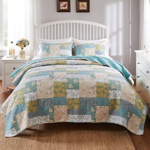 Evangeline Transitional Floral Mist 3-Piece Cotton Blend Full/Queen Quilt Set