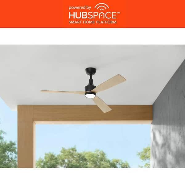 Ryland 52 in. Smart Indoor/Outdoor Matte Black Ceiling Fan with Adjustable White LED with Remote Powered by Hubspace