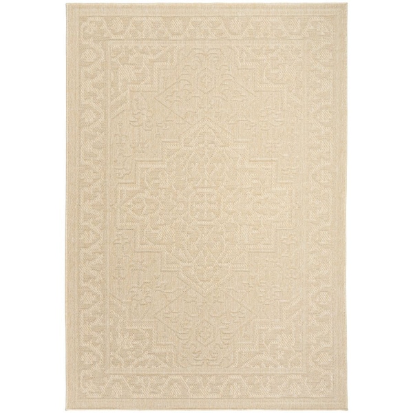 Nourison Tulum Cream 4 ft. x 6 ft. Center medallion Contemporary Area Rug