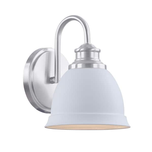 Aspen Creative Corporation 6-1/2 in. 1-Light Satin Nickel Vanity Light with White Metal Shade