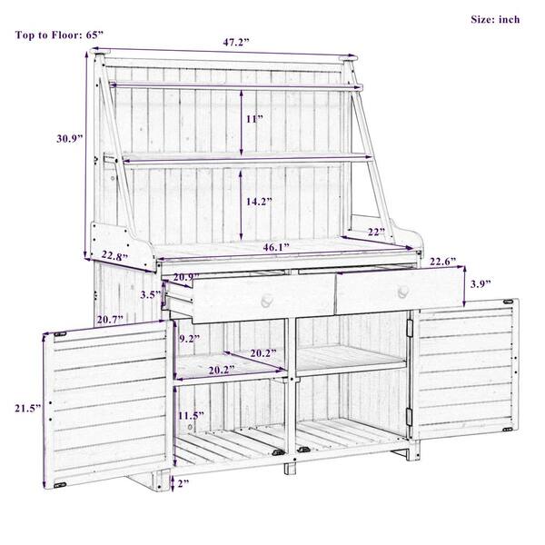 Unbranded - 47.2 in. W x 65 in. H White Garden Potting Bench Table, Fir Wood Workstation with Storage Shelf, Drawer and Cabinet