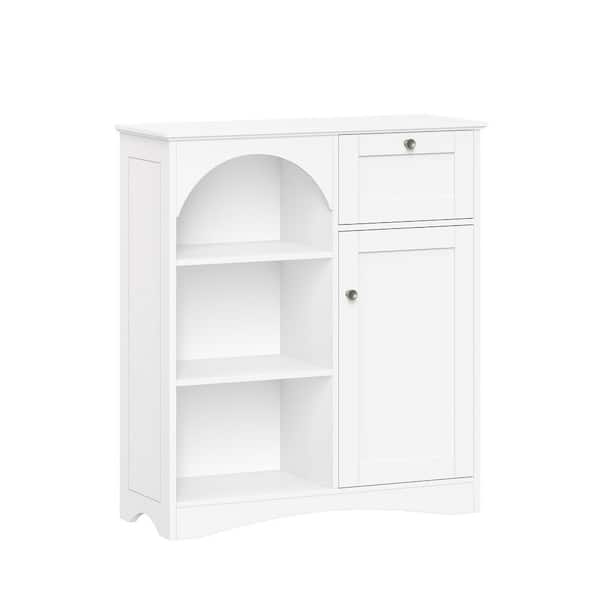 RiverRidge Home Arched White MDF 31.3 in. 1 Door, 1 Drawer Tall Kitchen Storage Cabinet with Open Shelves