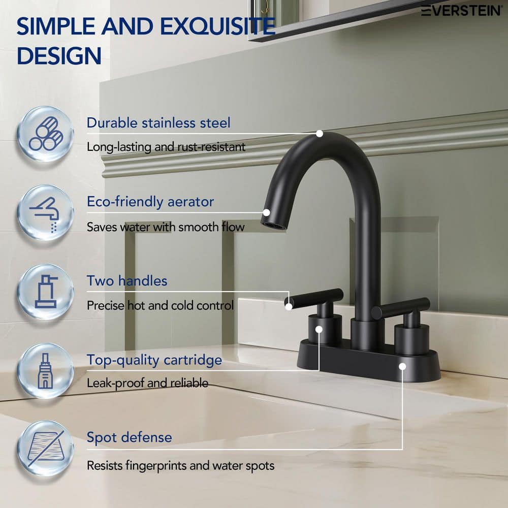 Matte Black Stainless Steel 2-Handle Bathroom Faucet with Deck Plate