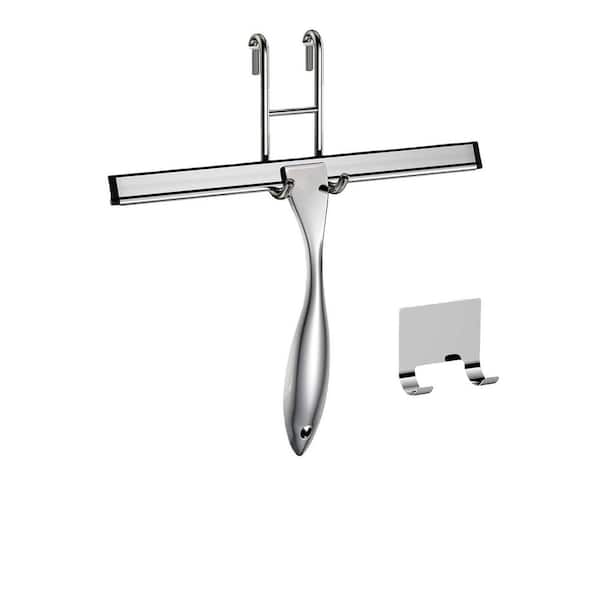 1-Piece 10 in. Stainless Steel Shower in Silver, Window Squeegee with Adhesive Holder for Bathroom Shower Glass Doors