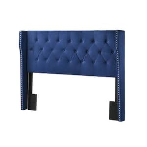 Larna Navy Blue Full/Queen Velvet Upholstered Headboard with Tufted Buttons and Nail-head Trimming