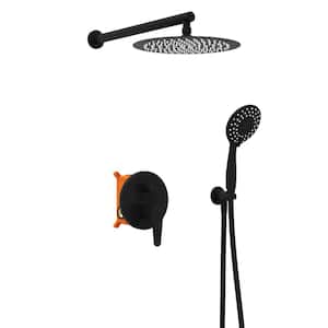 Single Handle 5-Spray Patterns Shower Faucet with 2.5 GPM Shower Combo Kit with Rain Adjustable Head in Black with Valve