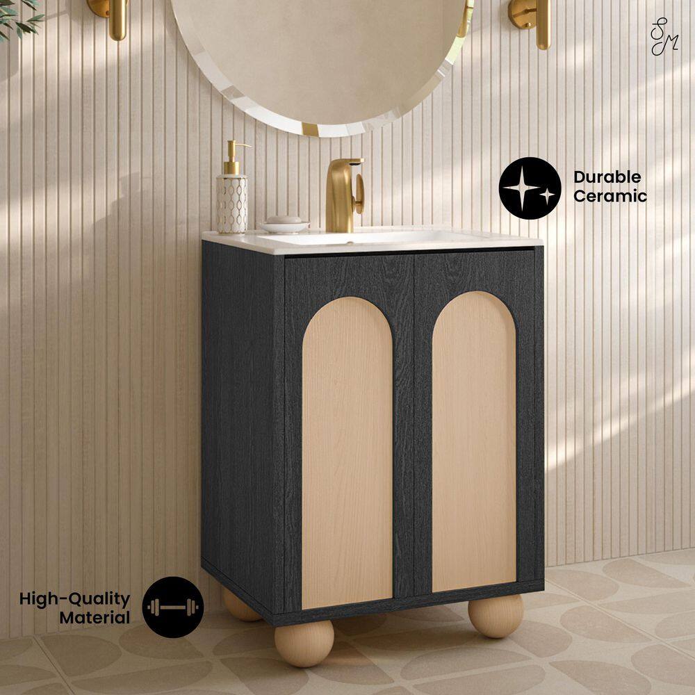 Plaisir II 24" Black Oak and Beige Freestanding Bathroom Vanity with White Ceramic Sink