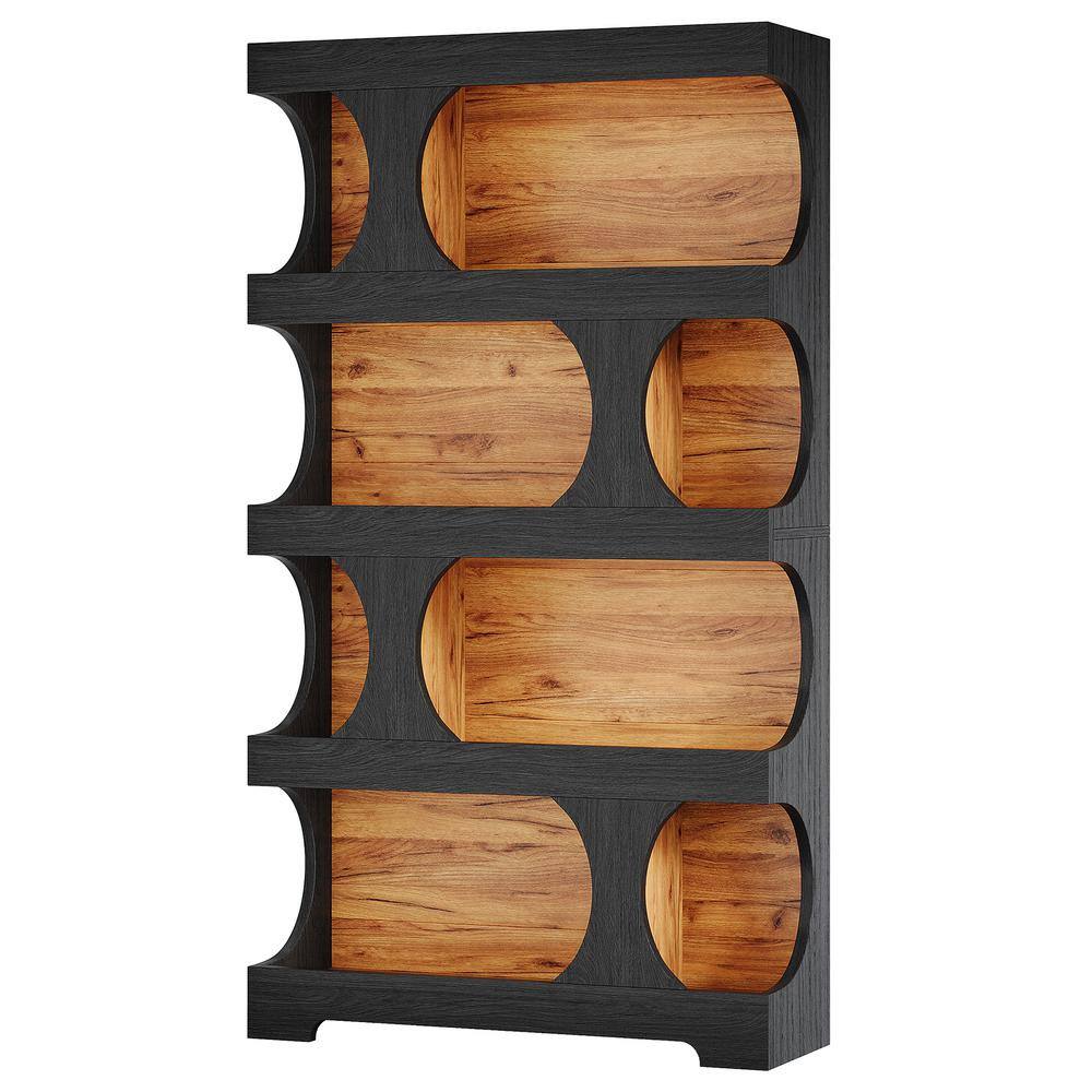 Eulas 71 in. Tall 4-Tier S-Shaped Black Wood Bookcase for Home Office