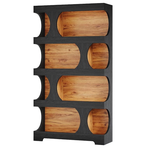 BYBLIGHT Eulas 71 in. Tall 4-Tier S-Shaped Black MDF