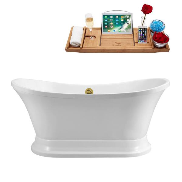 Streamline 60 in. Acrylic Flatbottom Non-Whirlpool Bathtub in Glossy White with Brushed Gold Drain and Overflow Cover
