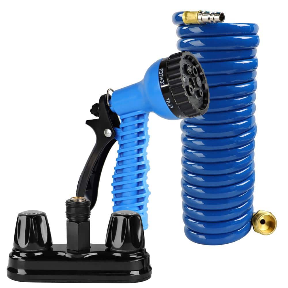 RV Potable Water Hose Set-15 ft. Coil Hose with 4 in. Black Quick Disconnec