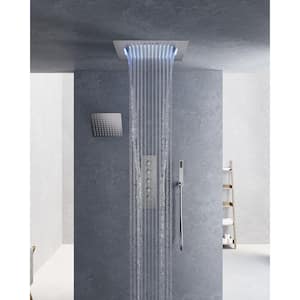 15-Spray 20 in. and 10 in. Ceiling Mount LED Music Dual Shower Head Fixed and Handheld Shower 2.5 GPM in Brushed Nickel