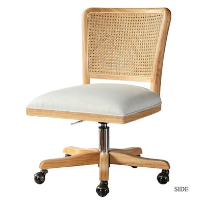 Crisolina Natural Leg Linen Swivel Task Chair with Rattan Back