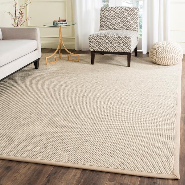 Natural Fiber Marble/Linen 10 ft. x 14 ft. Woven Border Area Rug