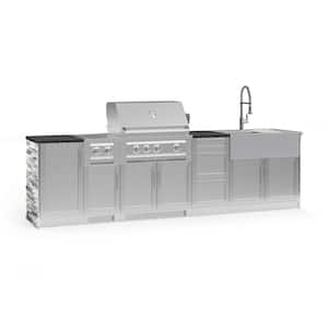 Signature Series 124.16 in. x 25.5 in. x 58.64 in. 10-Piece Outdoor Kitchen Cabinet Set with Natural Gas 33 in. Grill