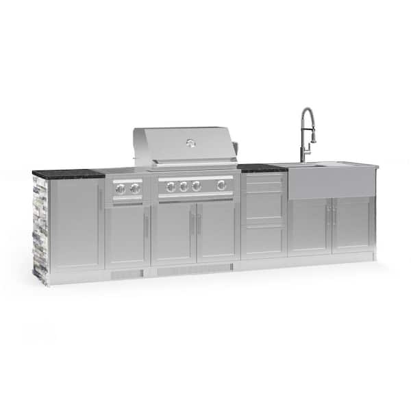 NewAge Products Signature Series 124.16 in. x 25.5 in. x 58.64 in. 10-Piece Outdoor Kitchen Cabinet Set with Natural Gas 33 in. Grill