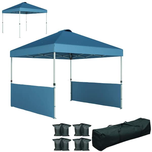 10 ft. x 10 ft. Blue Pop-Up Canopy Tent, Outdoor Gazebo Instant Sun Shelter with Half Sidewalls and Wheeled Carry Bag