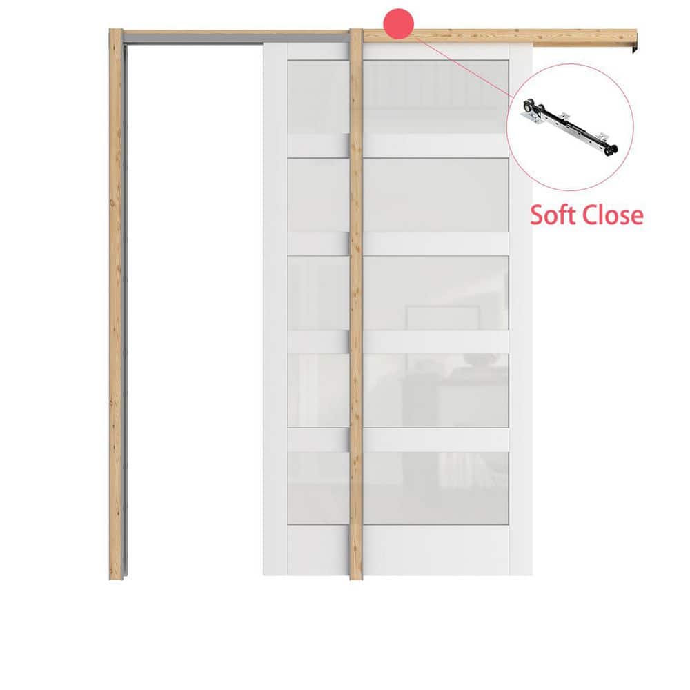32 in.x 80 in.White Primed Composite and 5 Lite Frosted Glass Pocket Door Include Soft Close, Frame and Hardware Kit Set price history on PriceWatchPro