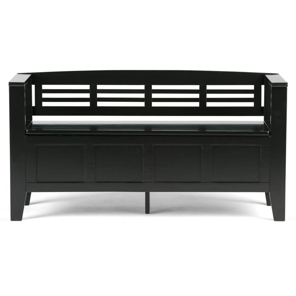 Black Solid Pine 48" Entryway Storage Bench with Backrest