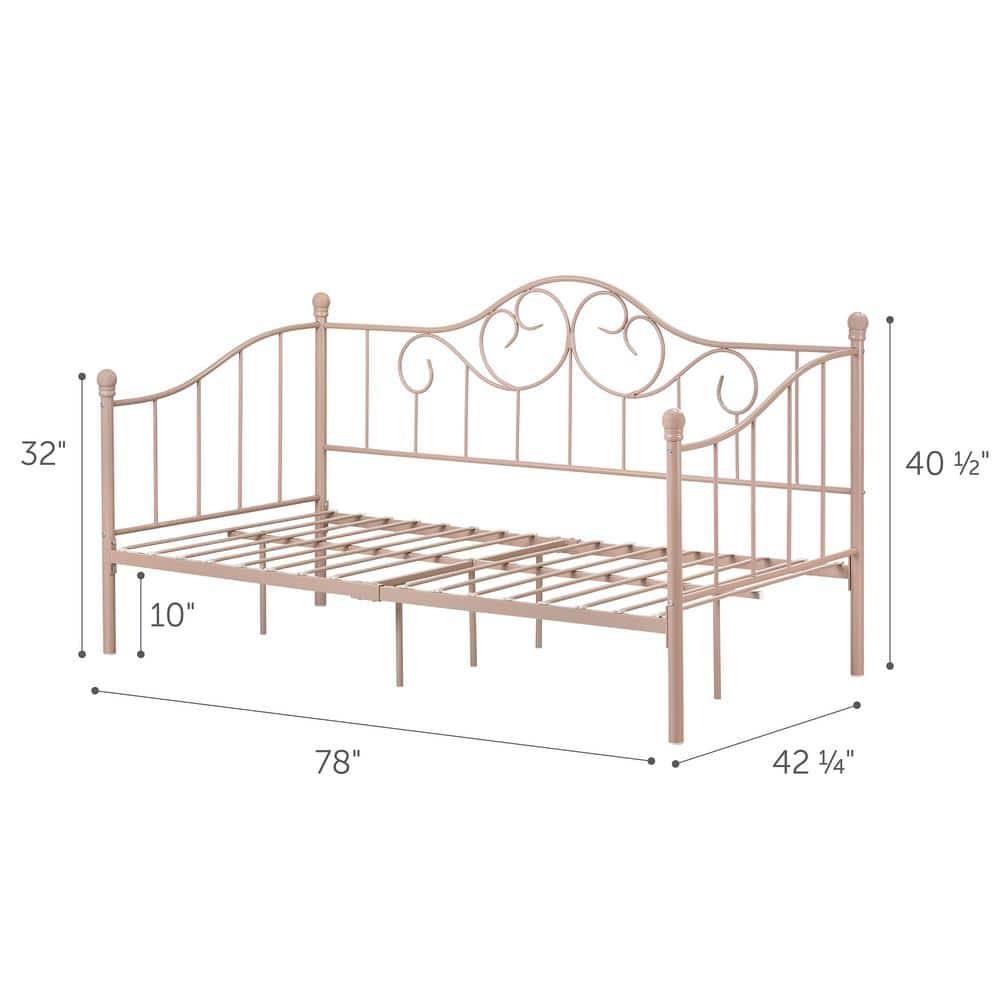 Twin Pink Metal Princess Daybed with Slats