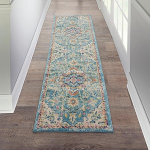 Passion Ivory/Light Blue 2 ft. x 6 ft. Persian Modern Transitional Kitchen Runner Area Rug