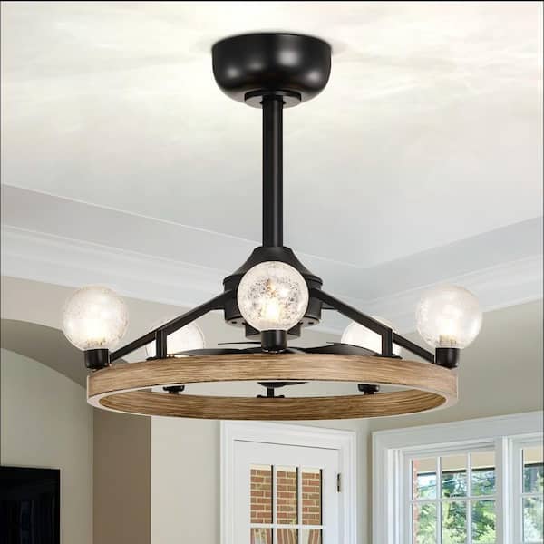 Heritage 12 in. 5-Light Indoor Black/Wood Metal Downrod Type Fandelier Ceiling Fan for Bedroom Kitchen Downrod Included