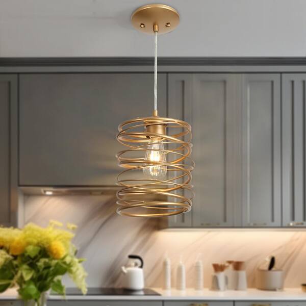 LNC Modern 11 in. 1-Light Gold Pendant Island Ceiling Light with Linear ...