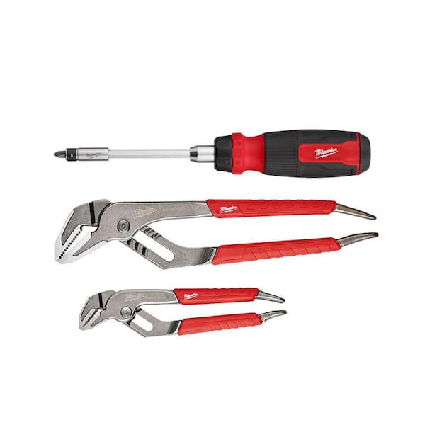 27-in-1 Ratcheting Multi-Bit Screwdriver and 6" & 10" Comfort Grip Straight Jaw Pliers Set
