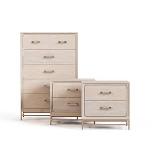 3Pc Lena Oak 2 Drawer 21.63 in. W Set of 2 Nightstand and Chest Set