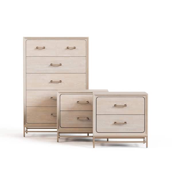 3-Piece Lena Oak 2-Drawer 27 in. W Nightstand and Chest Set (Set of 2)