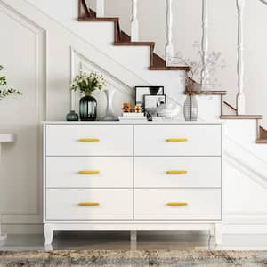 White Wooden Accent Storage Cabinet, Dresser, Vanity, Chest, with 6 Large Drawers, for Bedroom, Livingroom