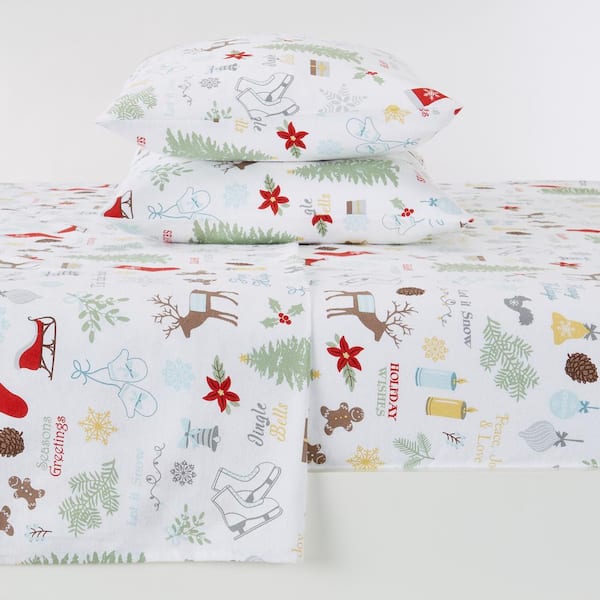 FRESHFOLDS 4-Piece Multi-Colored 100% Turkish Cotton Flannel King Winter Sheet Set