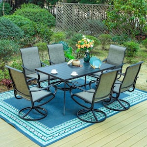 Black 7-Piece Metal Outdoor Patio Dining Set with Rectangle Table and Textilene Swivel Chairs