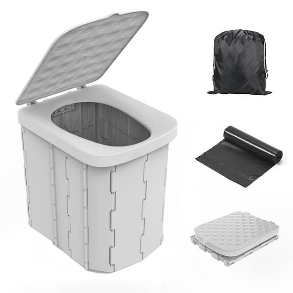 Non-electric Extra Large Waterless Composting Toilet System Portable Folding XL with Lid for Adults Black