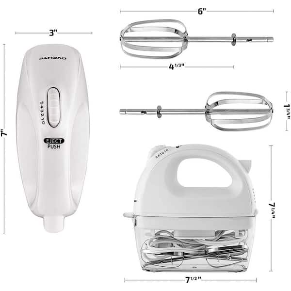 OVENTE 5-Speed White Hand Mixer Stainless Steel Chrome Beaters and Free Snap-On HM161W - The Home Depot