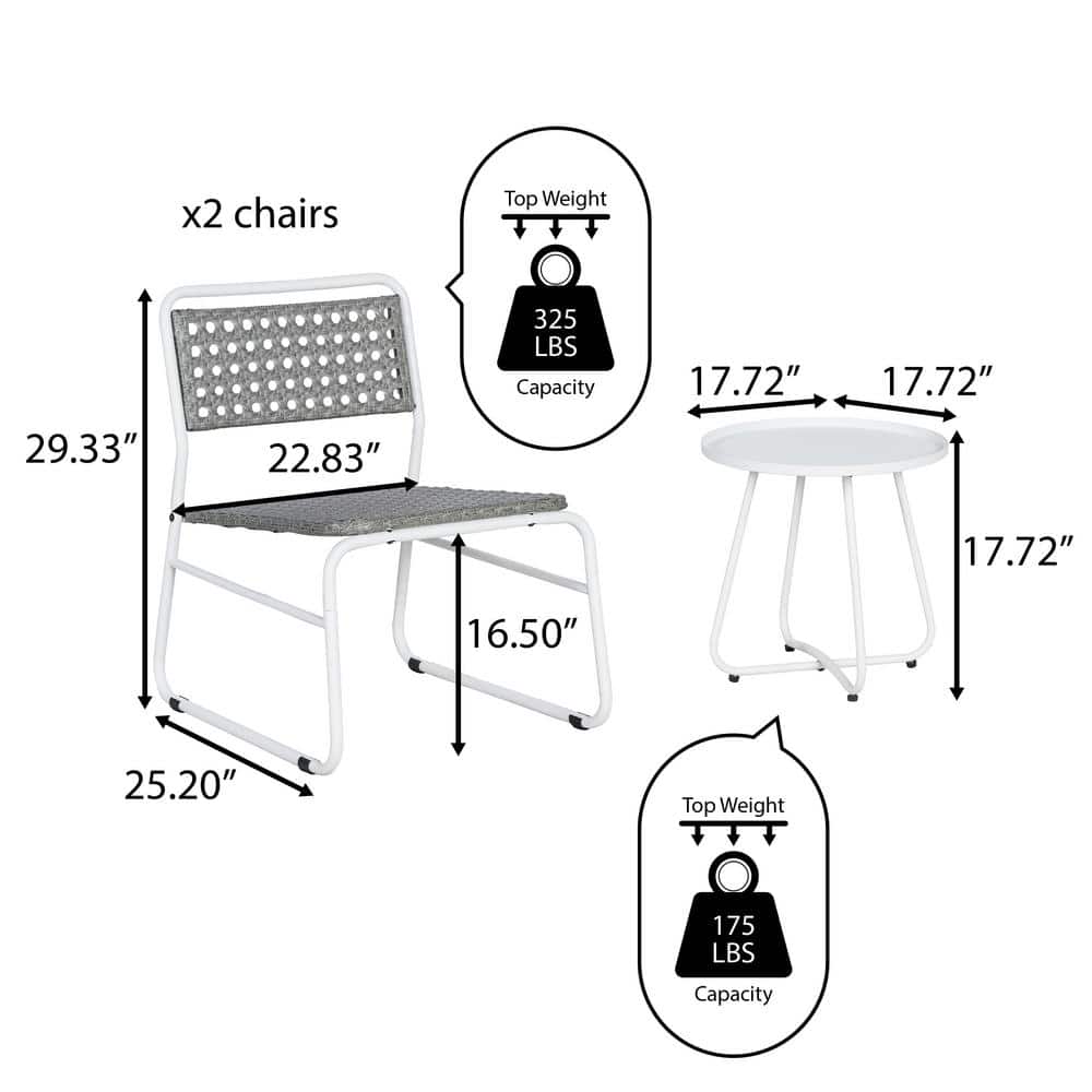 Freja White and Gray Faux Rattan 3-Piece Patio Set