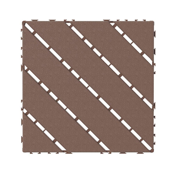 12 in. x 12 in. Plastic Brown Pattern Interlocking Floor Outdoor Patio Deck All-Weather Tiles (44-Pack)