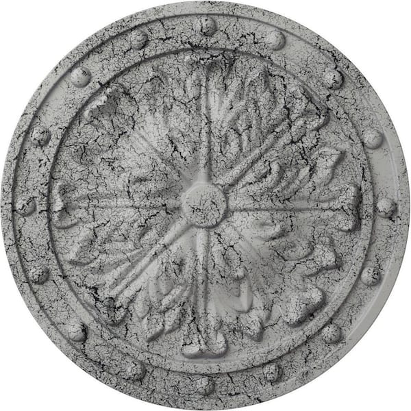 Ekena Millwork 1-1/2 in. x 20-1/2 in. x 20-1/2 in. Polyurethane Foster Acanthus Leaf Ceiling Medallion, Ultra Pure White Crackle