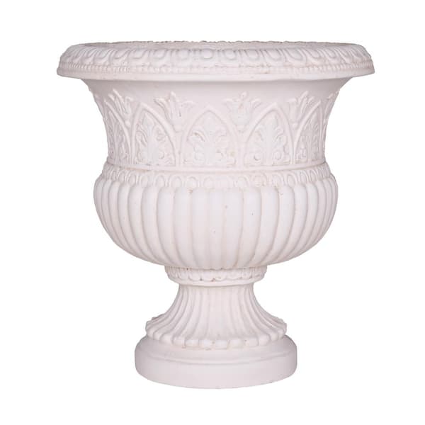 MPG 18 in. H Light Aged White Cast Stone Faux Iron Urn
