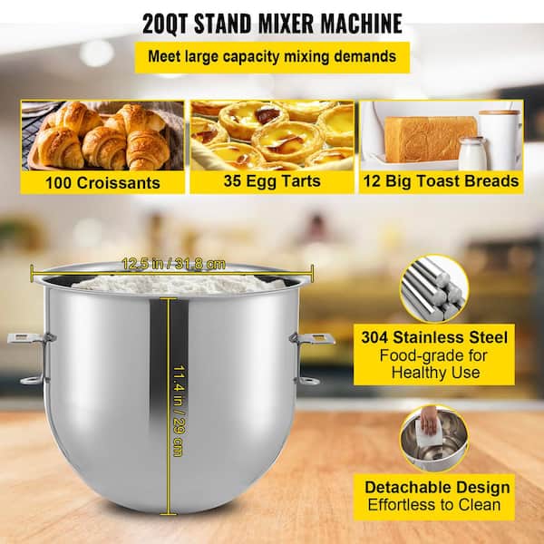 VEVOR Commercial Stand Mixer 20 qt. 2 in 1 Multifunctional Silver Electric  Food Mixer with Stainless Steel Bowl 1100 W DGNJBJMCB20BJTVZLV1 - The Home  Depot