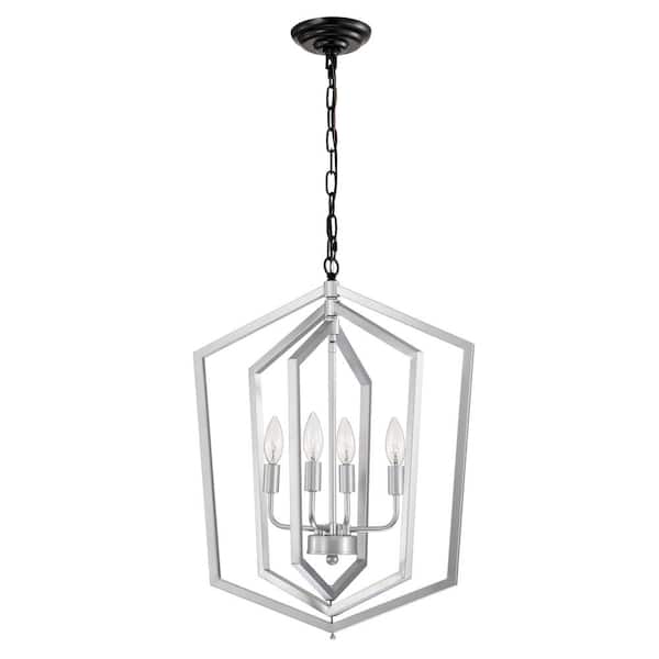 Athena 4-Light Farmhouse Silver Chandelier with Adjustable Height (E12 Bulbs Not Included)