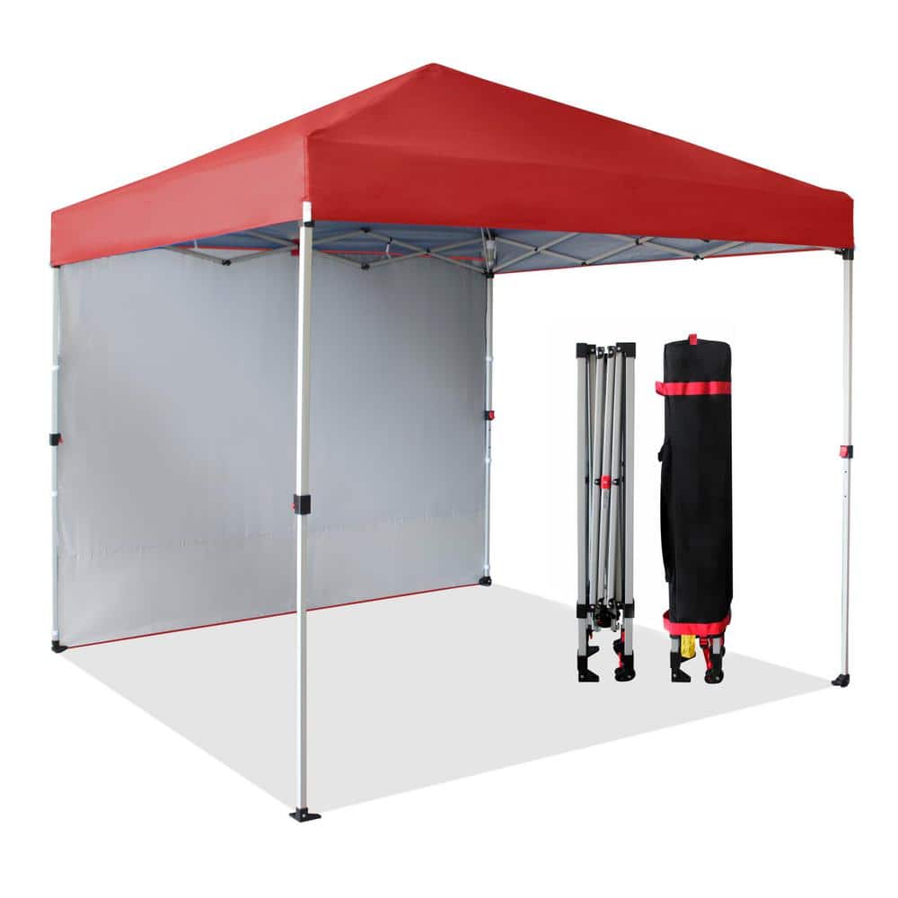 8 ft. x 8 ft. Pop Up Canopy with 1 Side Wall One Push Setup For Events Parties Camping with Cover Bag Red Color price history on PriceWatchPro