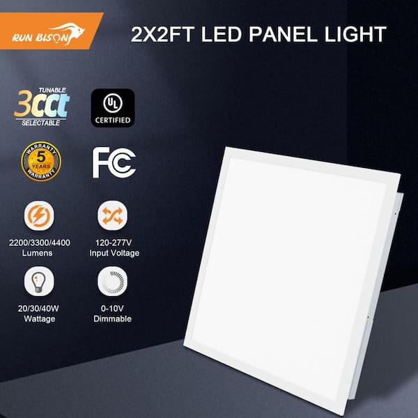 RUN BISON 2 ft. x 2 ft. White 2200/3300/4400 Lumens Integrated LED