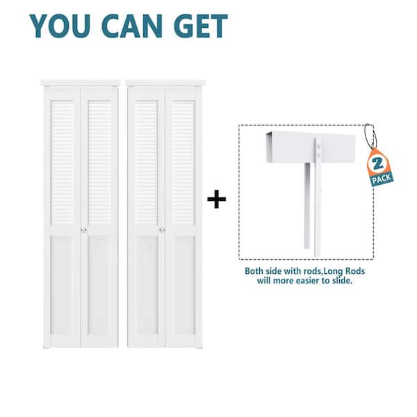 TENONER 48 in. x 80 in. Half-Panel Louver Solid Core White PVC