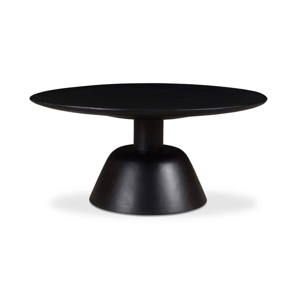 Charcoal Black Mango Wood Round Coffee Table - 55 lb Capacity