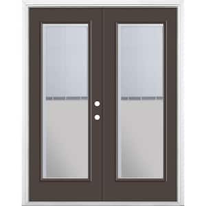 60 in. x 80 in. Willow Wood Steel Prehung Left-Hand Inswing Mini Blind Patio Door with Brickmold
