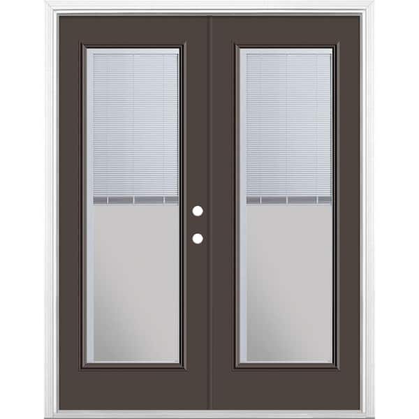 60 in. x 80 in. Willow Wood Steel Prehung Left-Hand Inswing Mini Blind Patio Door with Brickmold