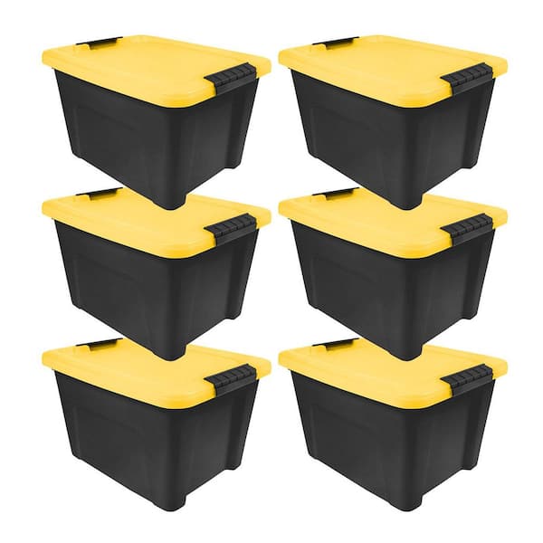 20 qt. /5 Gal. Plastic Storage Bins with Lids, Black Latching Stackable Totes 6Pk