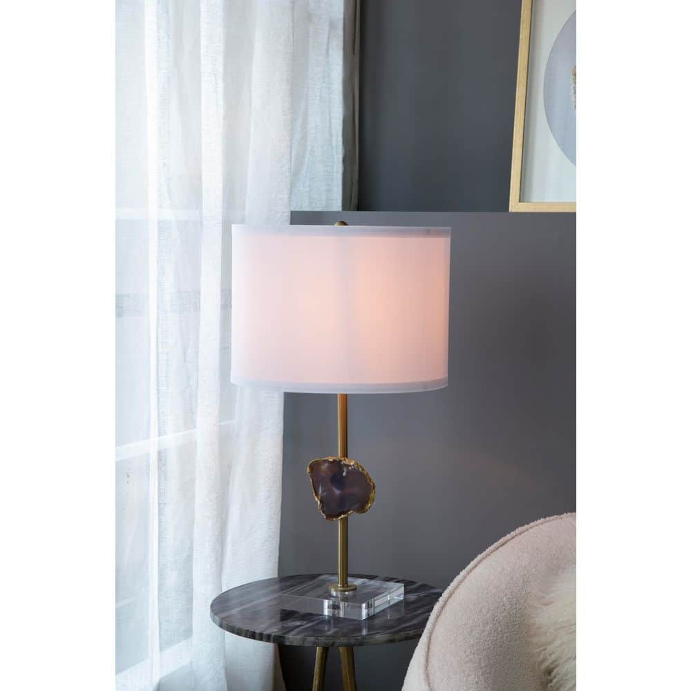 Chimer 25 in. Gold Transitional Table Lamp with Agate Slice and White Drum Shade price history on PriceWatchPro