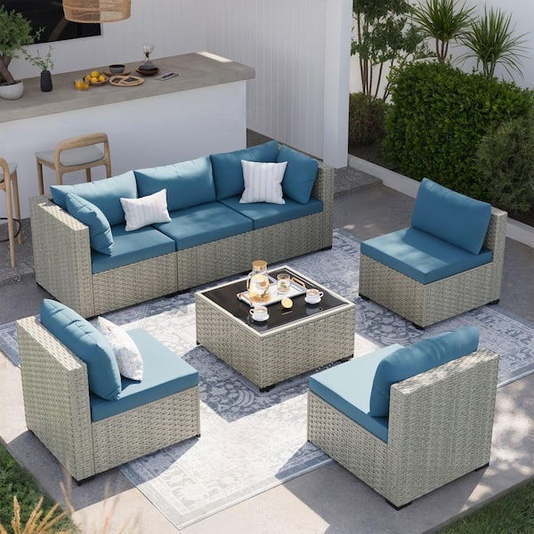 7-Piece Outdoor Rattan Sofa Set with Cushions